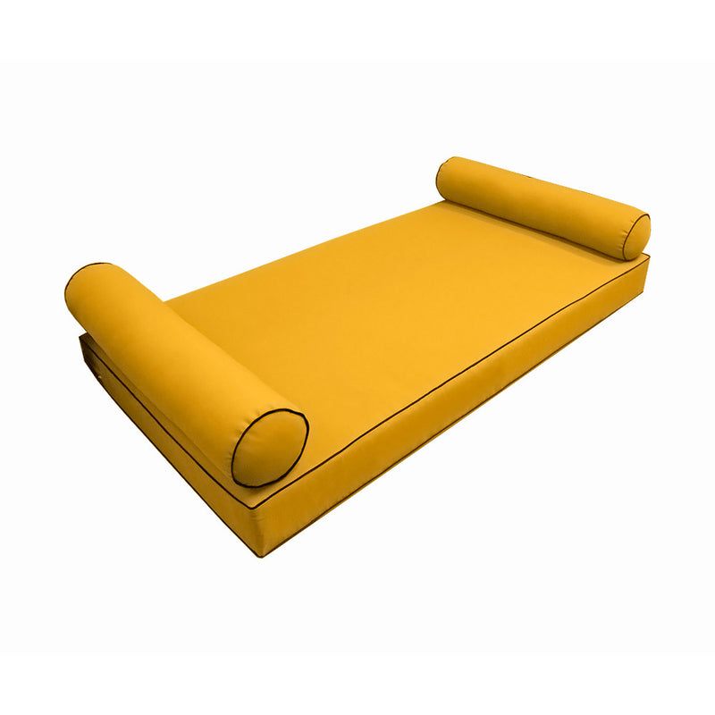Style5 Queen Size 3PC Contrast Pipe Trim Outdoor Daybed Mattress Cushion Bolster Pillow Slip Cover COMPLETE SET AD108