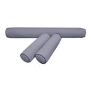 Five-piece pillow and bolster cushion set including seat cushion, two bolster pillows for indoor or outdoor seating.