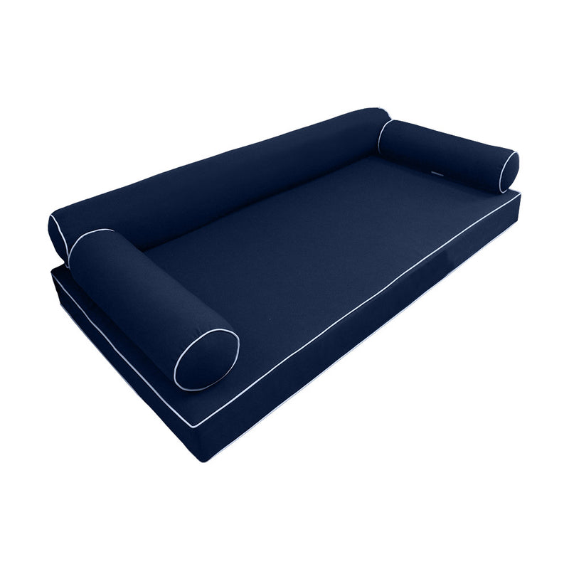 Style6 Twin Size 4PC Contrast Pipe Trim Outdoor Daybed Mattress Bolster Pillow Fitted Sheet Slip Cover ONLY AD101