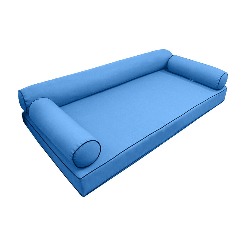 Style6 Full Size 4PC Contrast Pipe Trim Outdoor Daybed Mattress Cushion Bolster Pillow Slip Cover COMPLETE SET AD102