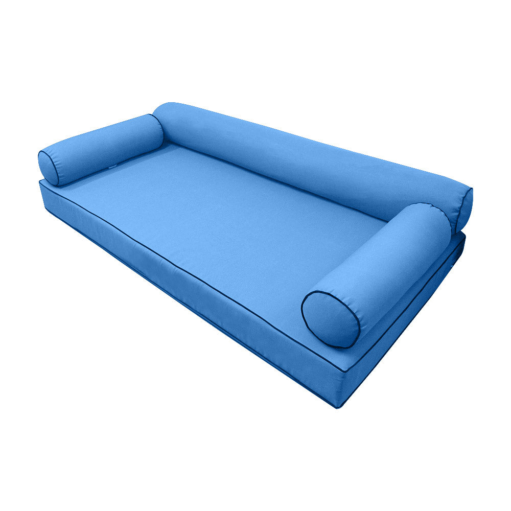 Style6 Full Size 4PC Contrast Pipe Trim Outdoor Daybed Mattress Cushion Bolster Pillow Slip Cover COMPLETE SET AD102