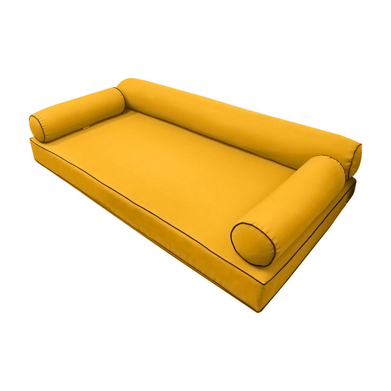 Style6 Twin Size 4PC Contrast Pipe Trim Outdoor Daybed Mattress Bolster Pillow Fitted Sheet Slip Cover ONLY AD108