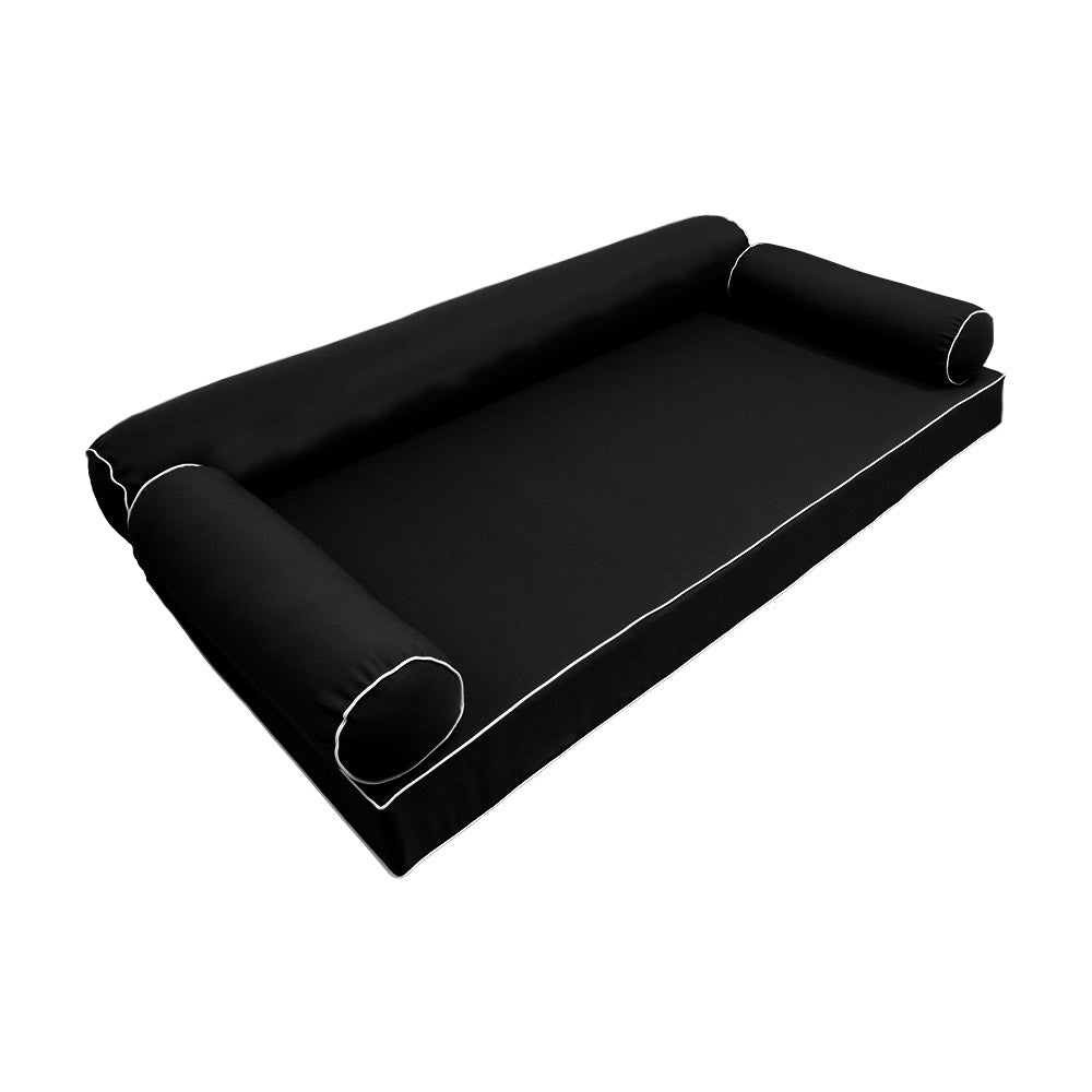 Style6 Full Size 4PC Contrast Pipe Trim Outdoor Daybed Mattress Cushion Bolster Pillow Slip Cover COMPLETE SET AD109