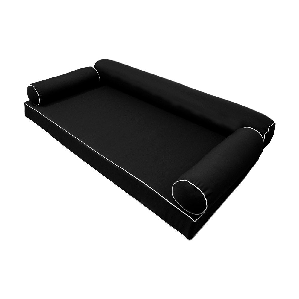 Style6 Full Size 4PC Contrast Pipe Trim Outdoor Daybed Mattress Cushion Bolster Pillow Slip Cover COMPLETE SET AD109