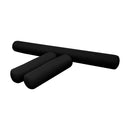 Four-piece pillow and bolster cushion set including seat cushion, two bolster pillows for indoor or outdoor seating.