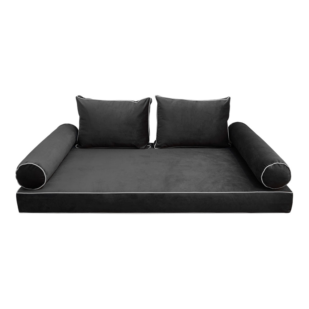 STYLE V1 - Velvet Indoor Daybed Mattress Bolster Backrest Cushion Pillow |COVERS ONLY|