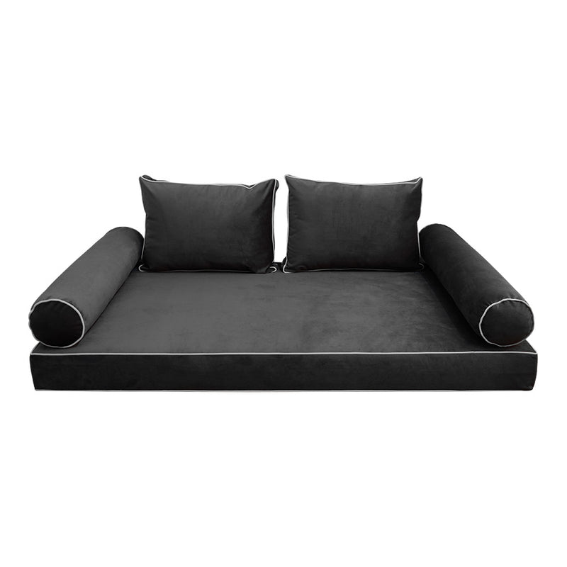 STYLE V1 - Velvet Indoor Daybed Mattress Bolster Backrest Cushion Pillow |COVERS ONLY|