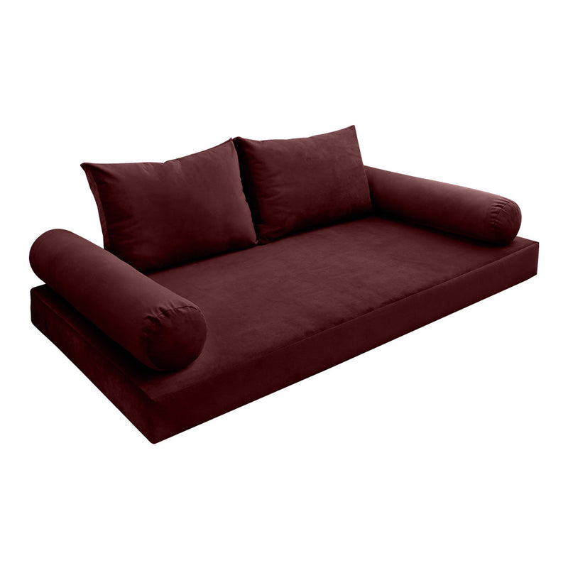 STYLE V1 - Velvet Indoor Daybed Mattress Bolster Backrest Cushion Pillow Complete Set