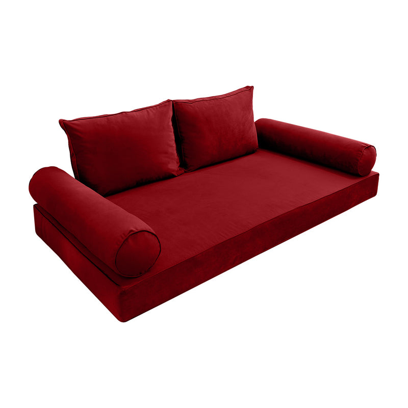 STYLE V1 - Velvet Indoor Daybed Mattress Bolster Backrest Cushion Pillow Complete Set