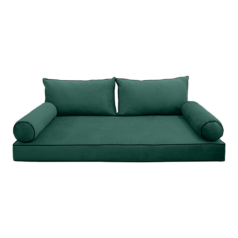 STYLE V2 - Velvet Indoor Daybed Mattress Bolster Backrest Cushion Pillow Complete Set