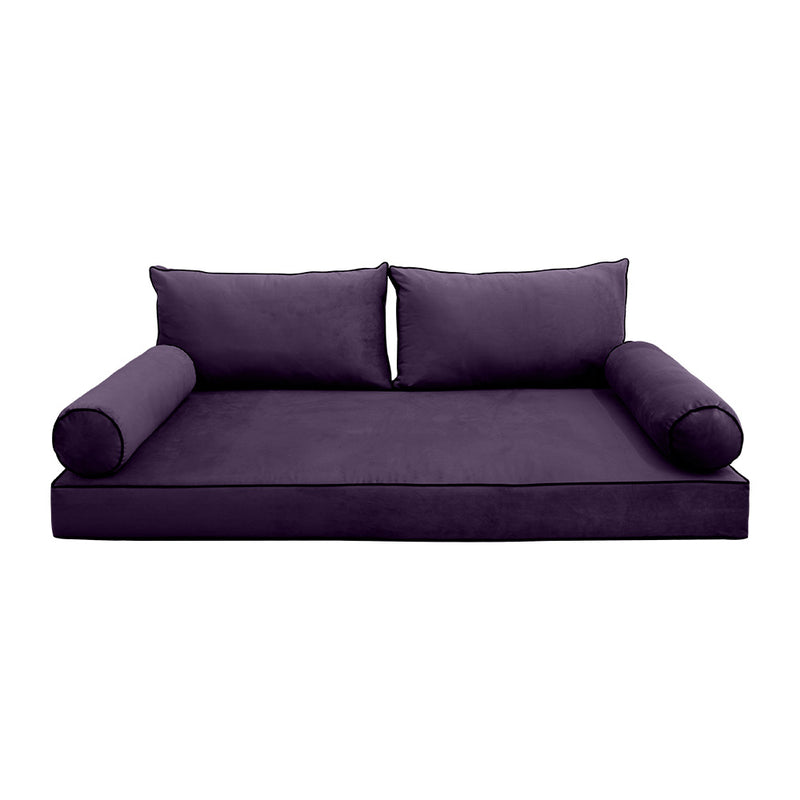 STYLE V2 - Velvet Indoor Daybed Mattress Bolster Backrest Cushion Pillow Complete Set