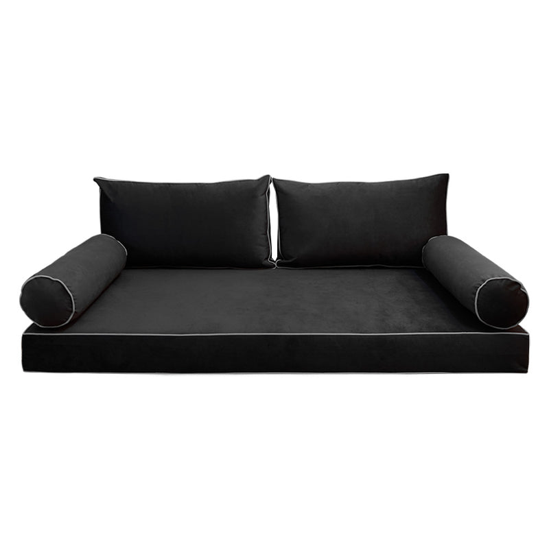 STYLE V2 - Velvet Indoor Daybed Mattress Bolster Backrest Cushion Pillow Complete Set