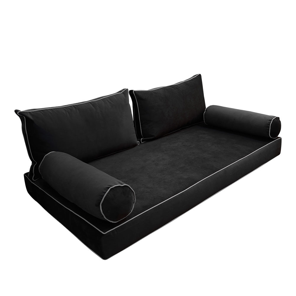 STYLE V2 - Velvet Indoor Daybed Mattress Bolster Backrest Cushion Pillow Complete Set