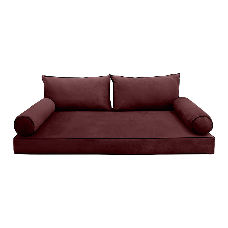 STYLE V2 - Velvet Indoor Daybed Mattress Bolster Backrest Cushion Pillow Complete Set