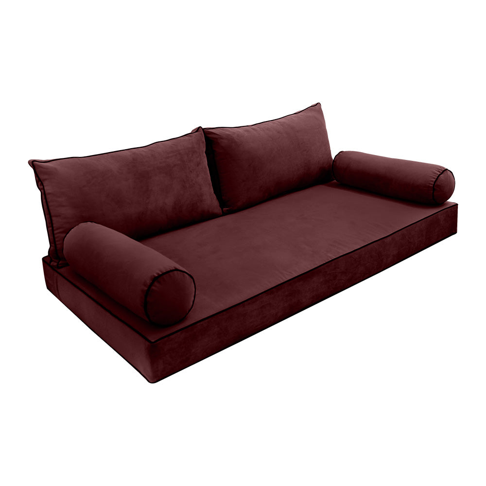 STYLE V2 - Velvet Indoor Daybed Mattress Bolster Backrest Cushion Pillow Complete Set