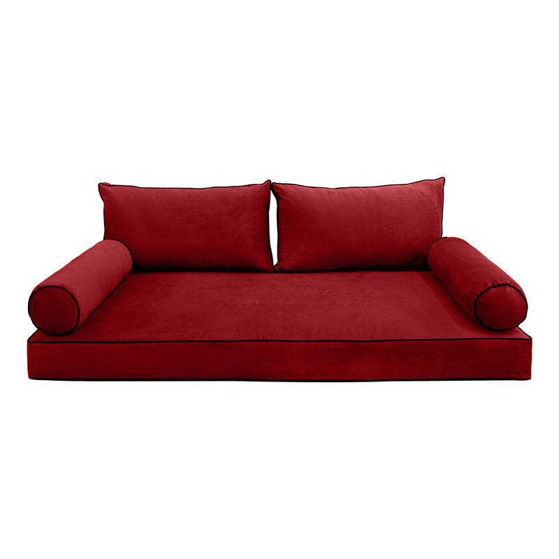 STYLE V2 - Velvet Indoor Daybed Mattress Bolster Backrest Cushion Pillow Complete Set