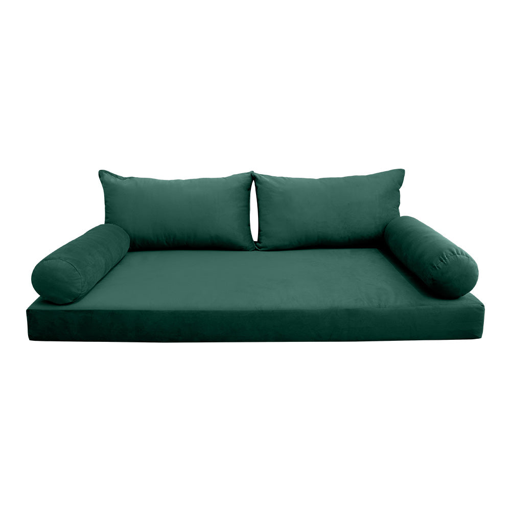 STYLE V2 - Velvet Indoor Daybed Mattress Bolster Backrest Cushion Pillow Complete Set