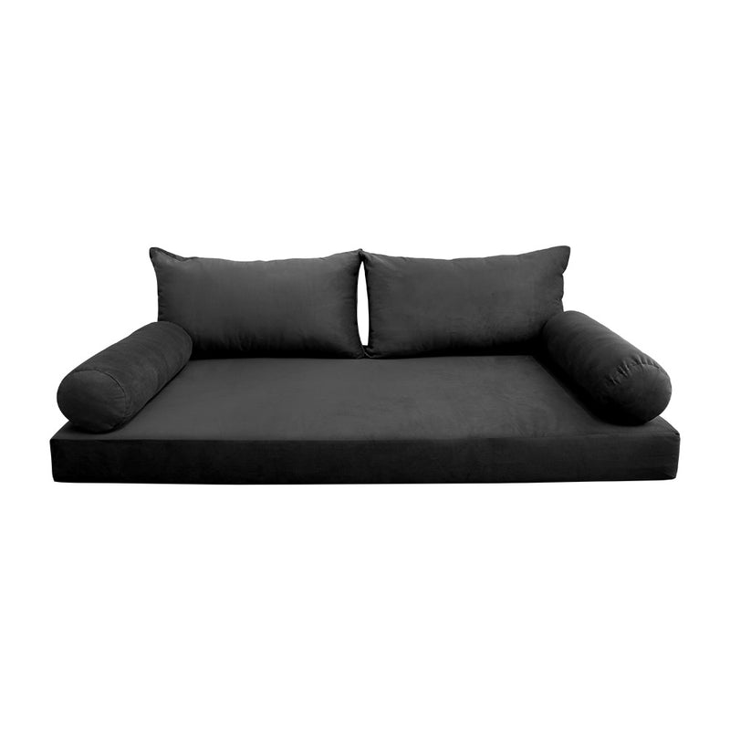 STYLE V2 - Velvet Indoor Daybed Mattress Bolster Backrest Cushion Pillow Complete Set