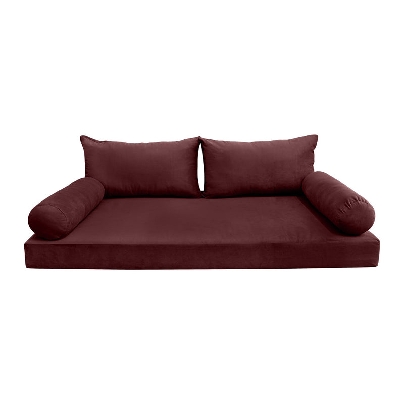STYLE V2 - Velvet Indoor Daybed Mattress Bolster Backrest Cushion Pillow Complete Set