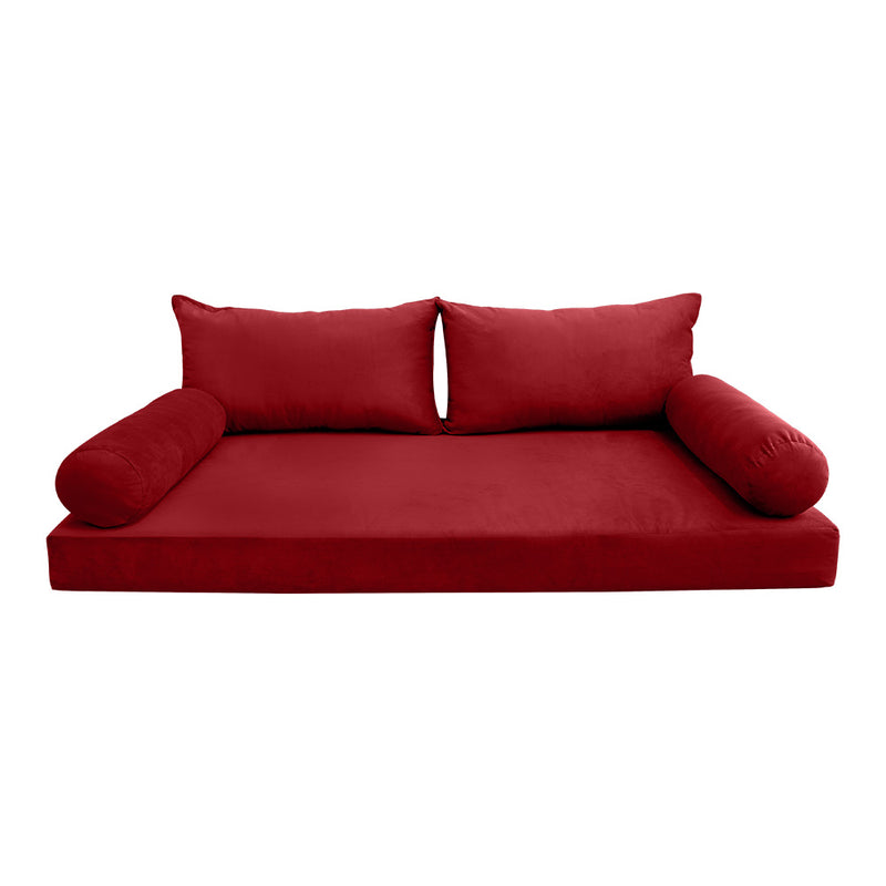 STYLE V2 - Velvet Indoor Daybed Mattress Bolster Backrest Cushion Pillow Complete Set
