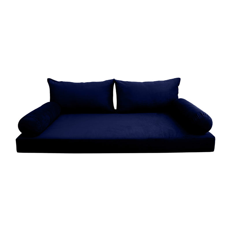 STYLE V2 - Velvet Indoor Daybed Mattress Bolster Backrest Cushion Pillow Complete Set