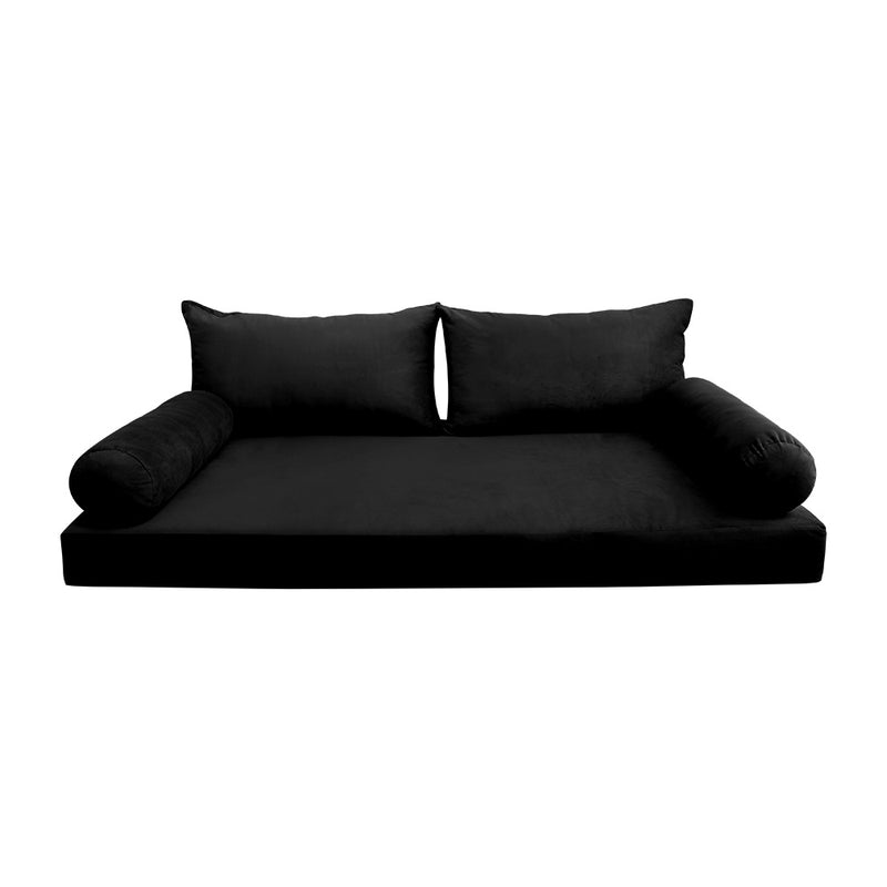 STYLE V2 - Velvet Indoor Daybed Mattress Bolster Backrest Cushion Pillow Complete Set