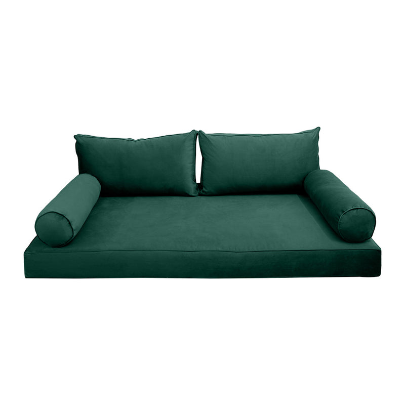 STYLE V2 - Velvet Indoor Daybed Mattress Bolster Backrest Cushion Pillow Complete Set