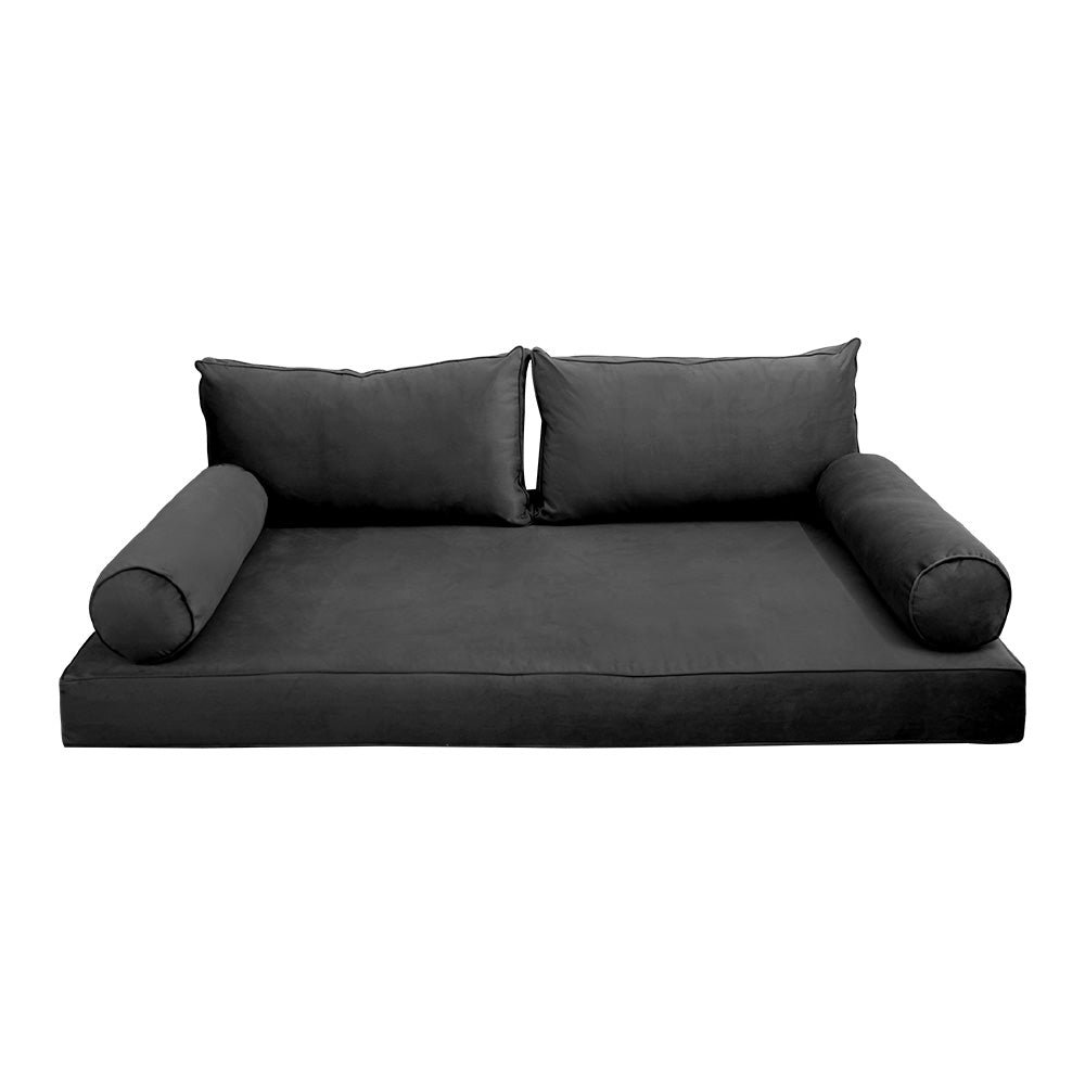 STYLE V2 - Velvet Indoor Daybed Mattress Bolster Backrest Cushion Pillow Complete Set
