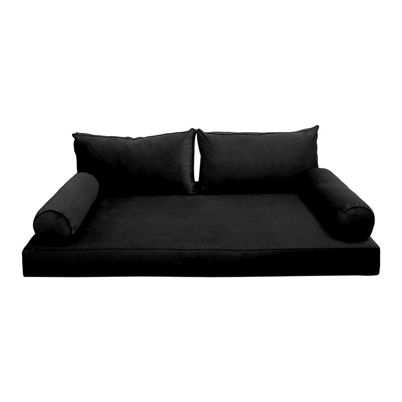 STYLE V2 - Velvet Indoor Daybed Mattress Bolster Backrest Cushion Pillow Complete Set