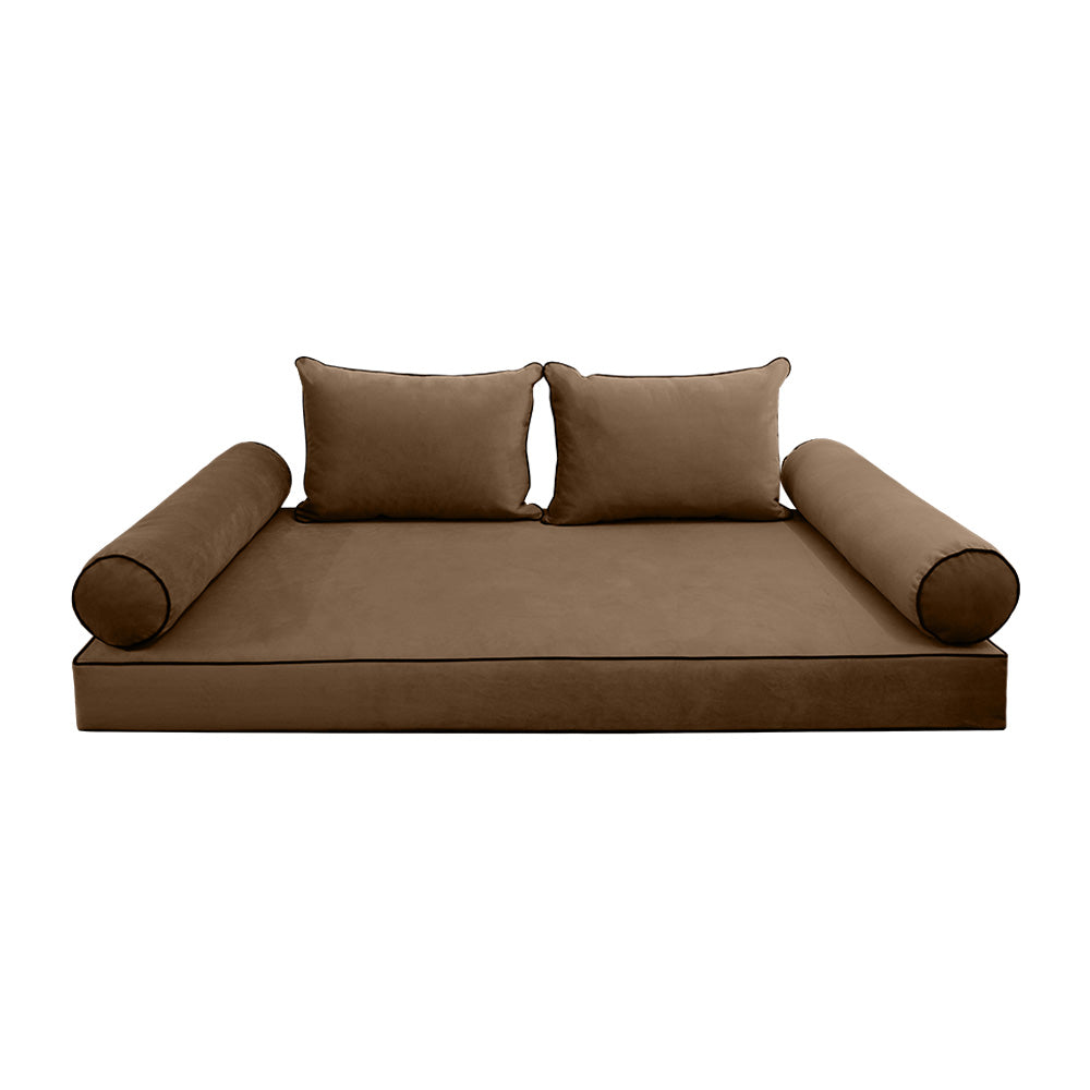 STYLE V4 - Velvet Indoor Daybed Mattress Bolster Backrest Cushion Pillow Complete Set