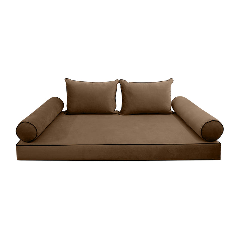 STYLE V4 - Velvet Indoor Daybed Mattress Bolster Backrest Cushion Pillow Complete Set