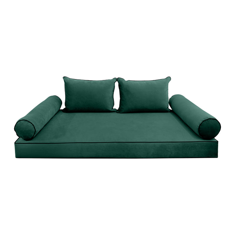 STYLE V4 - Velvet Indoor Daybed Mattress Bolster Backrest Cushion Pillow Complete Set