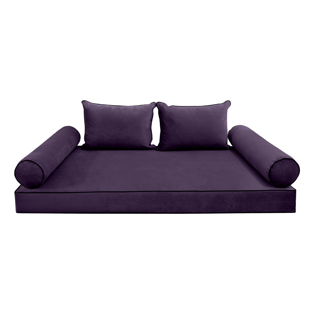 STYLE V4 - Velvet Indoor Daybed Mattress Bolster Backrest Cushion Pillow Complete Set