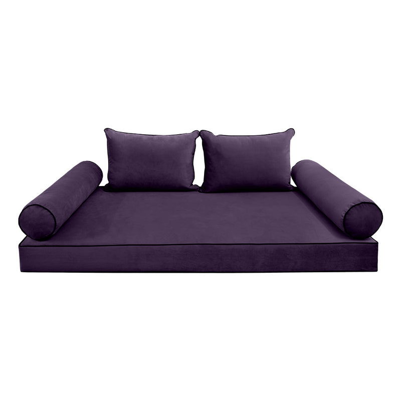 STYLE V4 - Velvet Indoor Daybed Mattress Bolster Backrest Cushion Pillow Complete Set