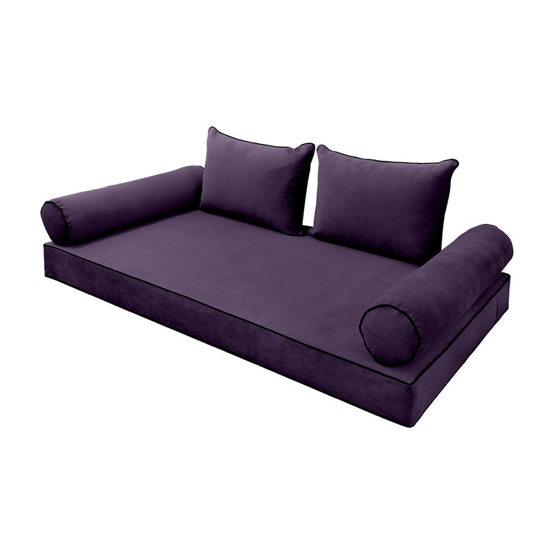 STYLE V4 - Velvet Indoor Daybed Mattress Bolster Backrest Cushion Pillow |COVERS ONLY|