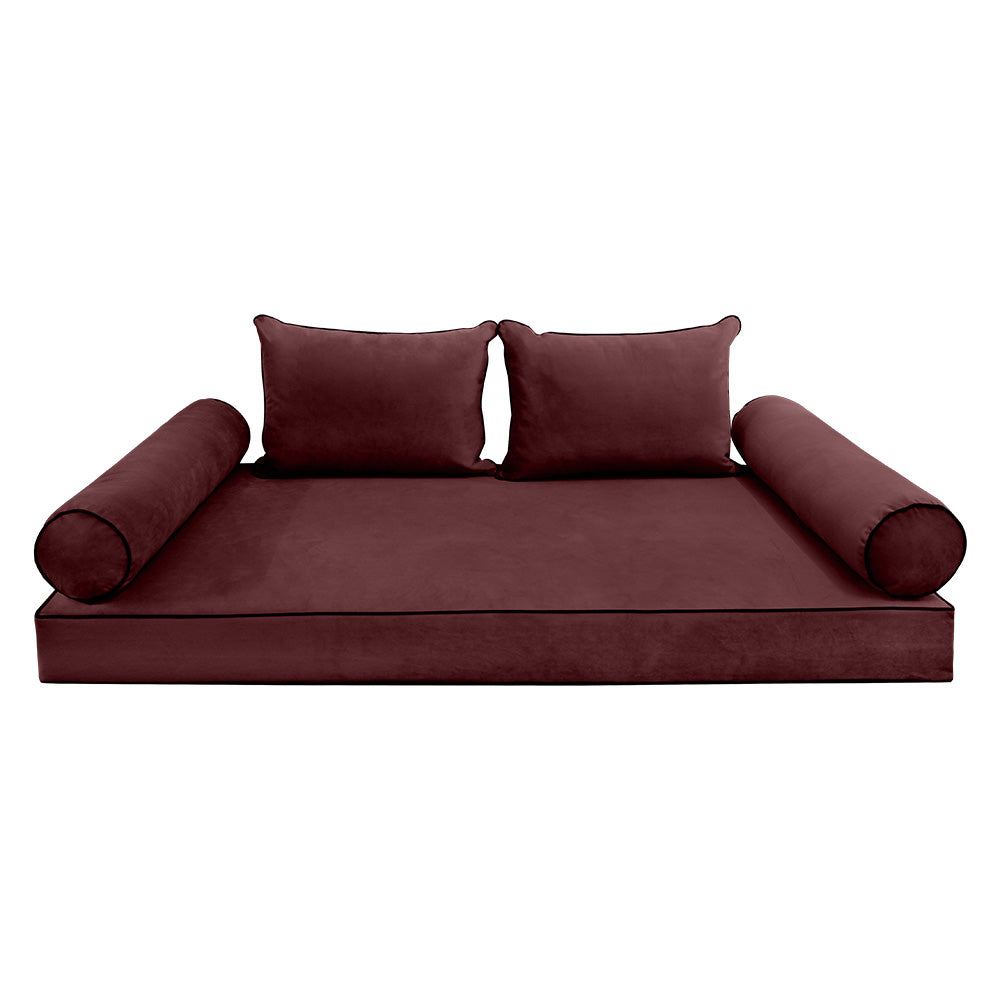 STYLE V4 - Velvet Indoor Daybed Mattress Bolster Backrest Cushion Pillow |COVERS ONLY|