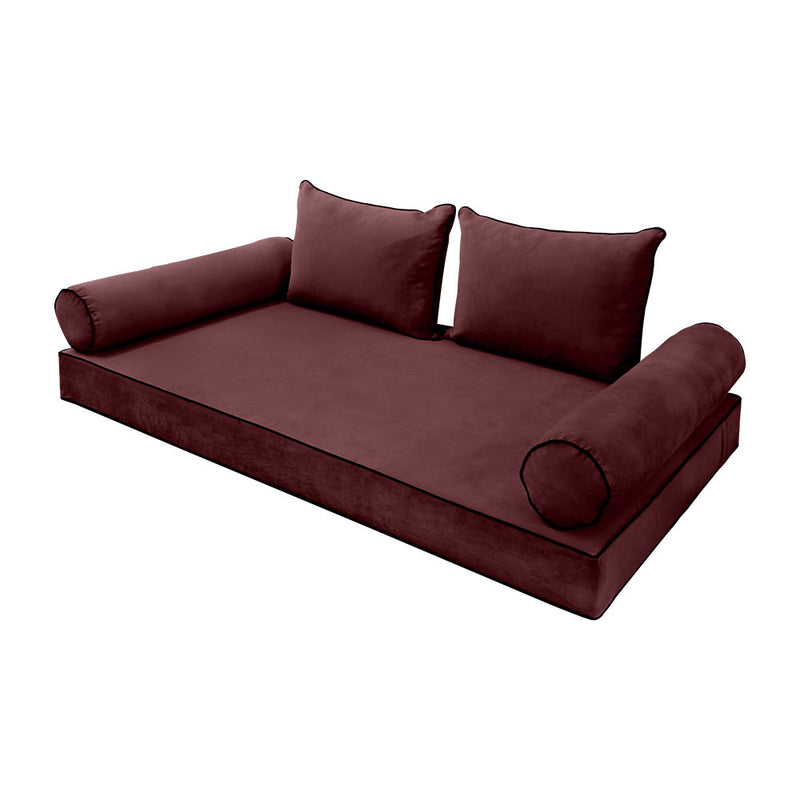 STYLE V4 - Velvet Indoor Daybed Mattress Bolster Backrest Cushion Pillow |COVERS ONLY|