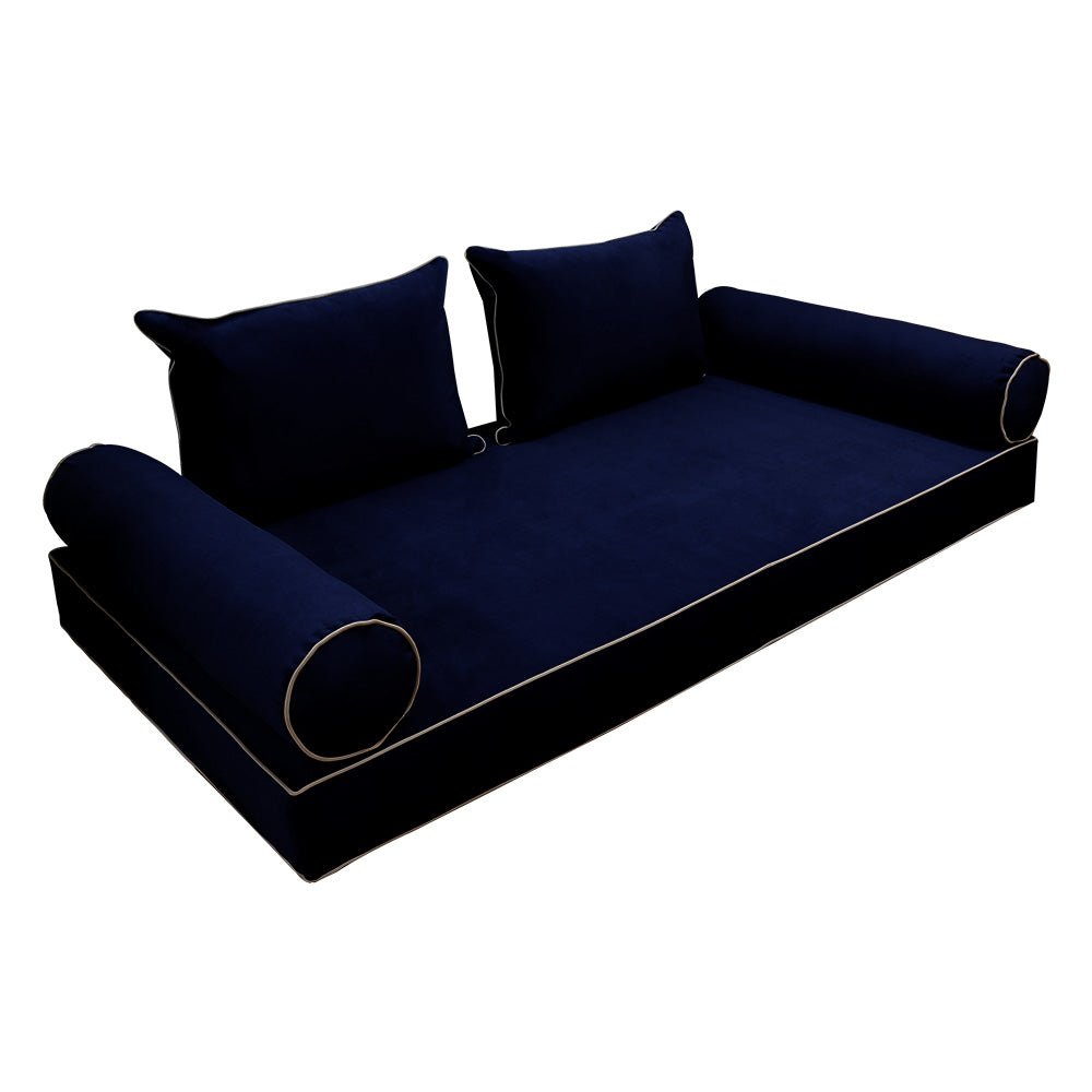 STYLE V4 - Velvet Indoor Daybed Mattress Bolster Backrest Cushion Pillow Complete Set
