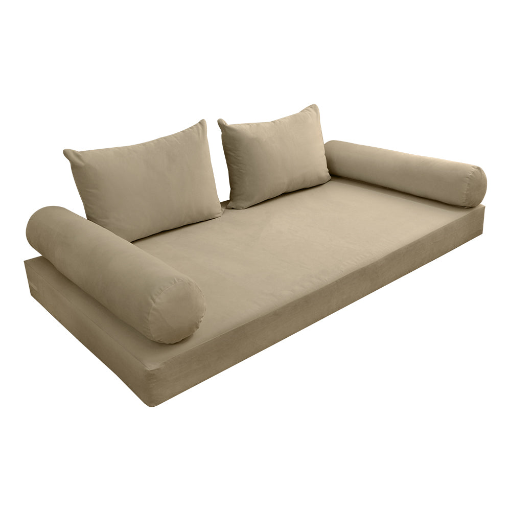 STYLE V4 - Velvet Indoor Daybed Mattress Bolster Backrest Cushion Pillow Complete Set