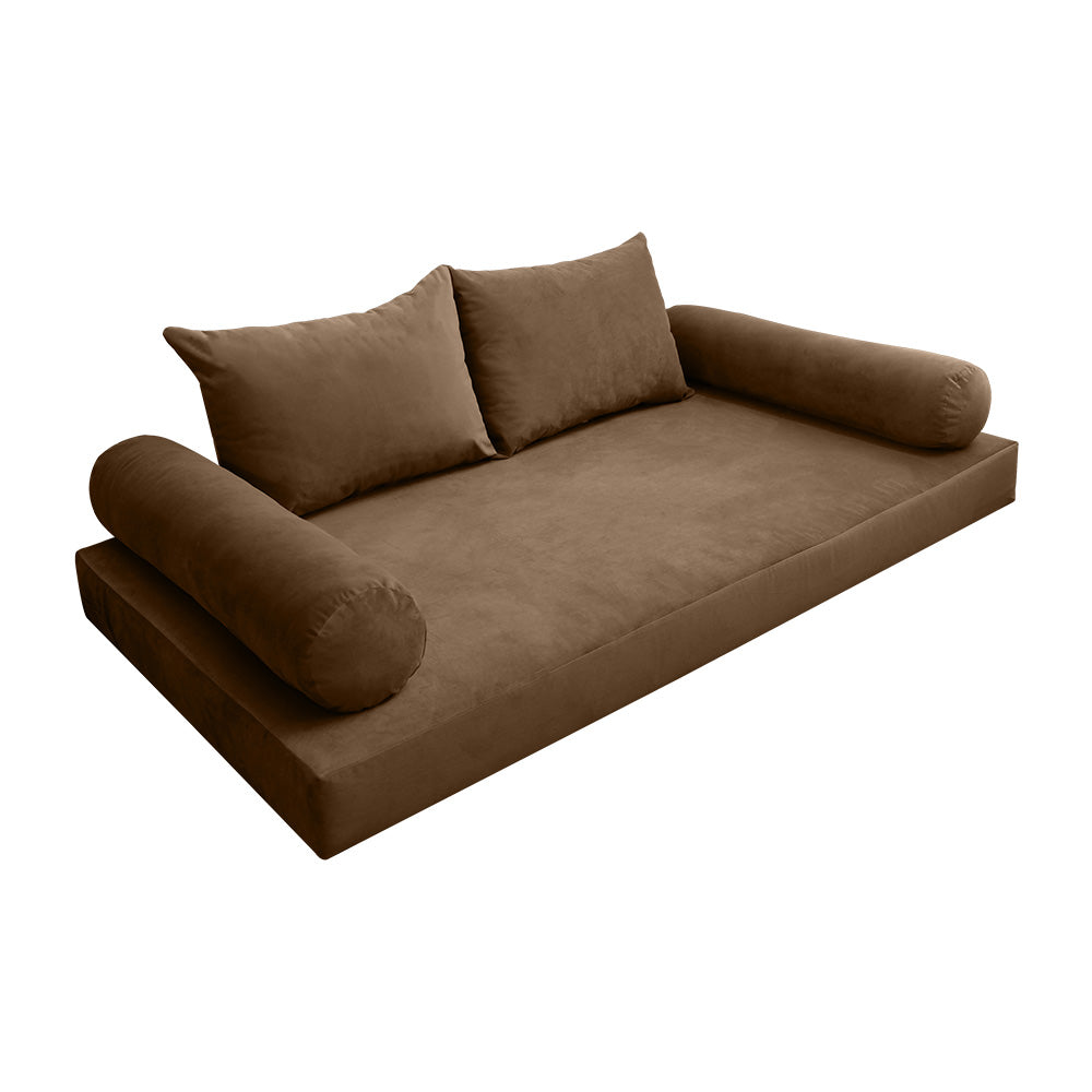 STYLE V4 - Velvet Indoor Daybed Mattress Bolster Backrest Cushion Pillow Complete Set