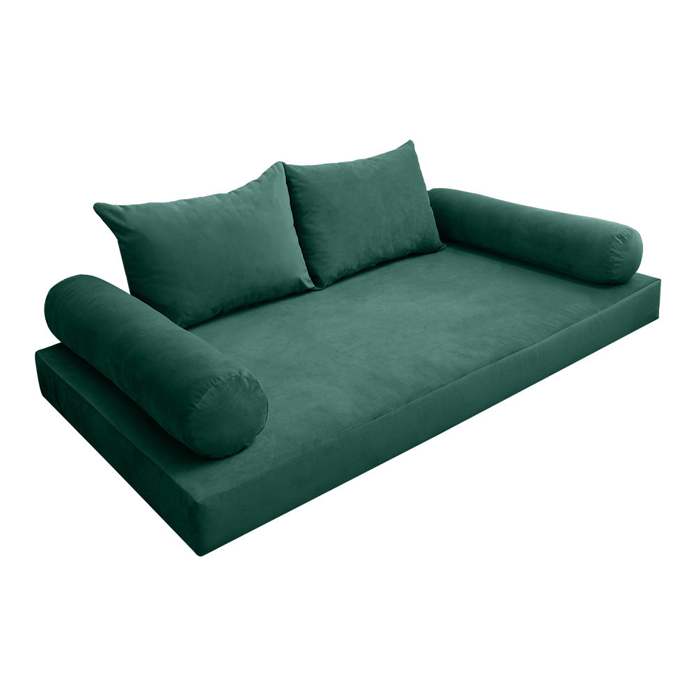 STYLE V4 - Velvet Indoor Daybed Mattress Bolster Backrest Cushion Pillow Complete Set