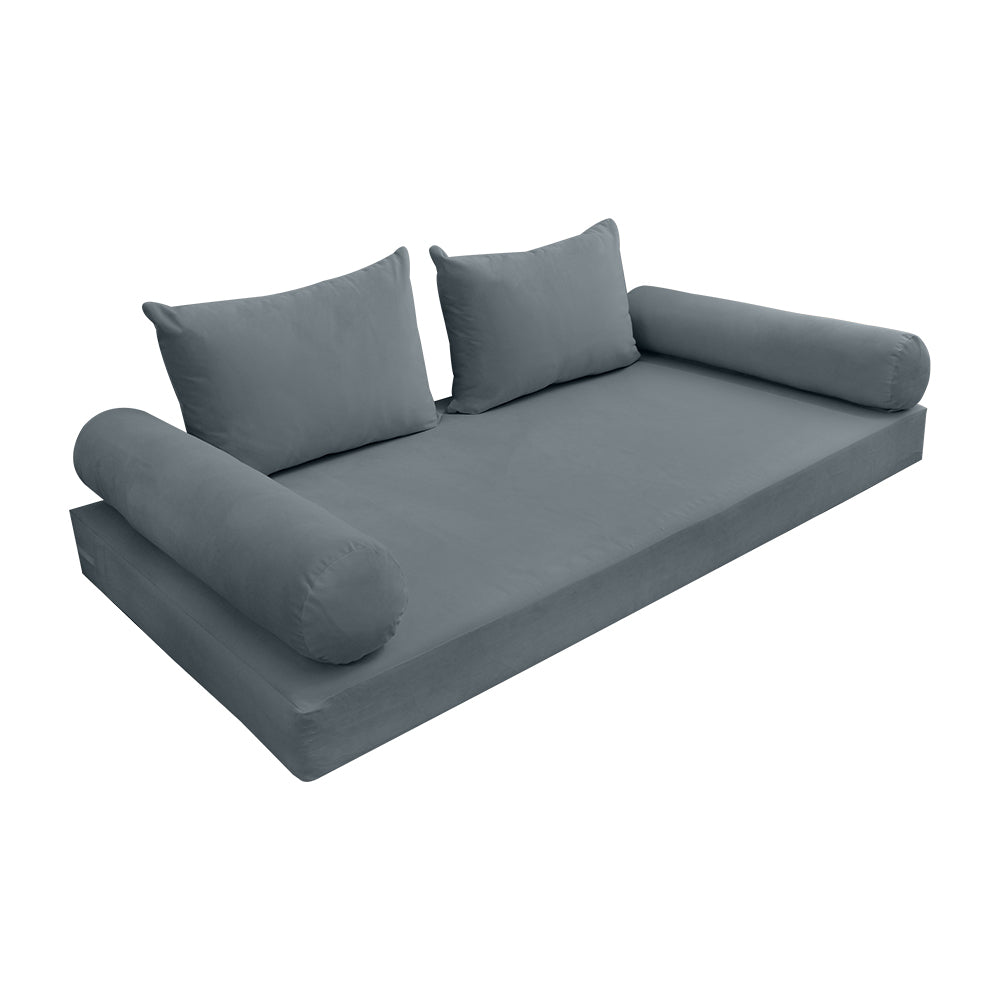 STYLE V4 - Velvet Indoor Daybed Mattress Bolster Backrest Cushion Pillow Complete Set
