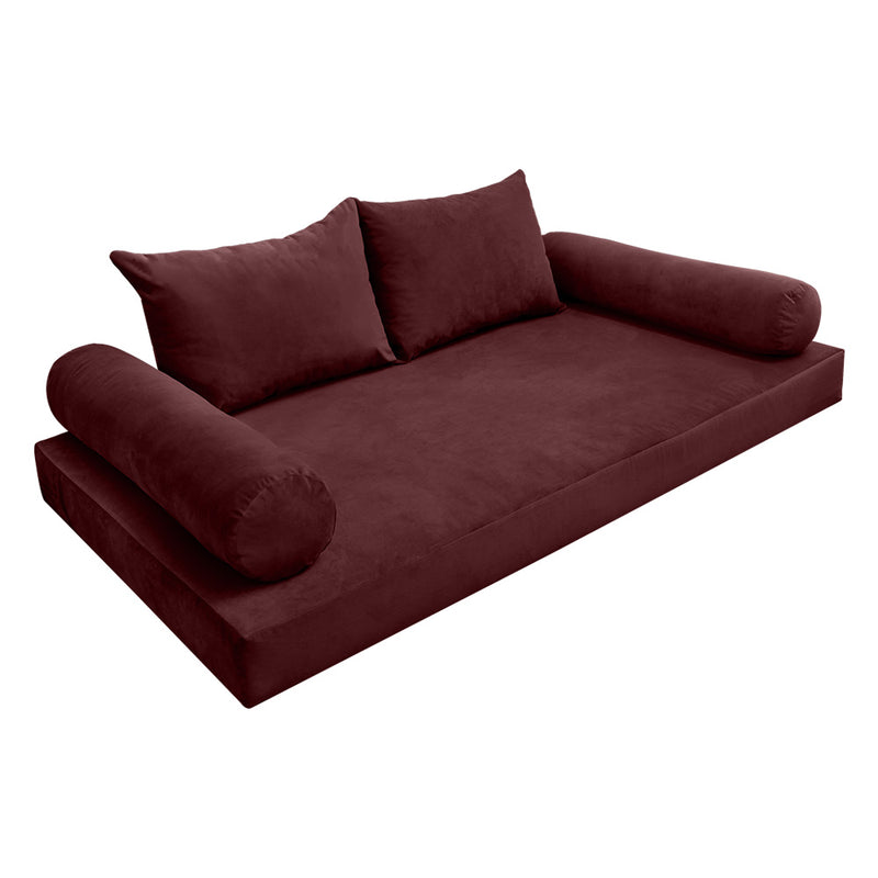 STYLE V4 - Velvet Indoor Daybed Mattress Bolster Backrest Cushion Pillow Complete Set