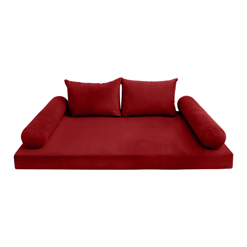 STYLE V4 - Velvet Indoor Daybed Mattress Bolster Backrest Cushion Pillow Complete Set