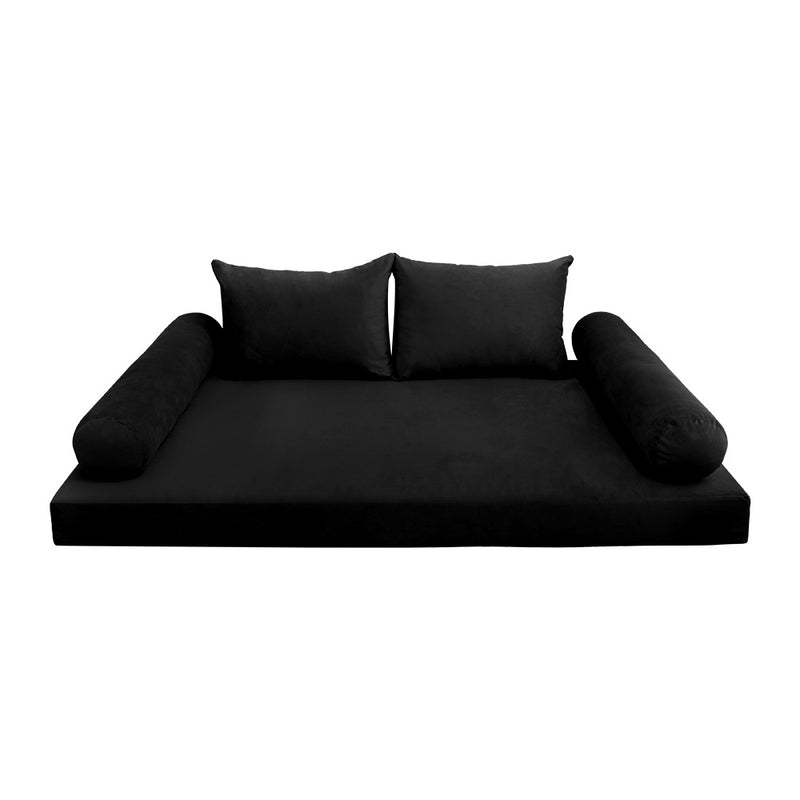 STYLE V4 - Velvet Indoor Daybed Mattress Bolster Backrest Cushion Pillow Complete Set