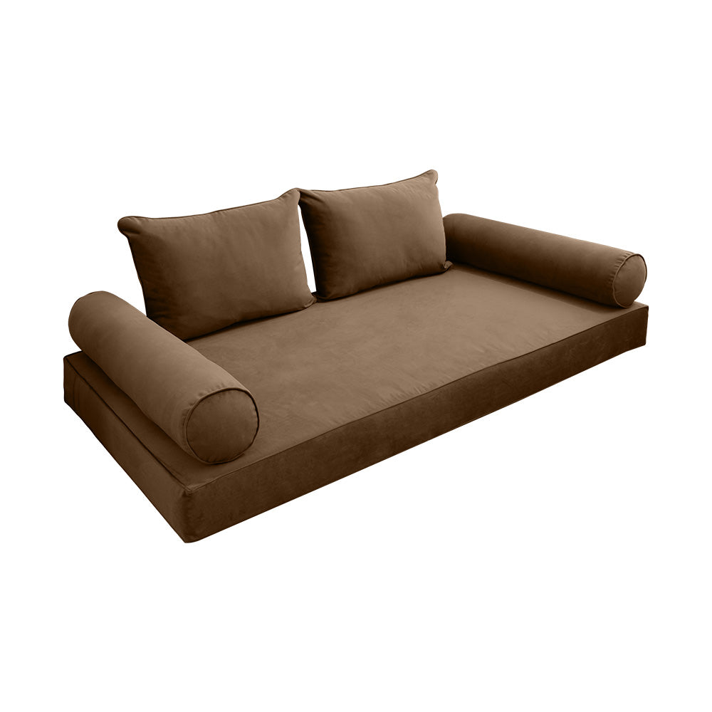 STYLE V4 - Velvet Indoor Daybed Mattress Bolster Backrest Cushion Pillow Complete Set