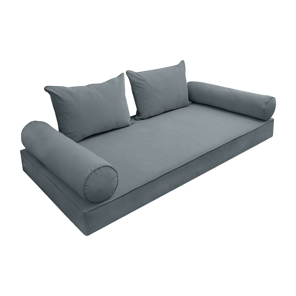 STYLE V4 - Velvet Indoor Daybed Mattress Bolster Backrest Cushion Pillow Complete Set