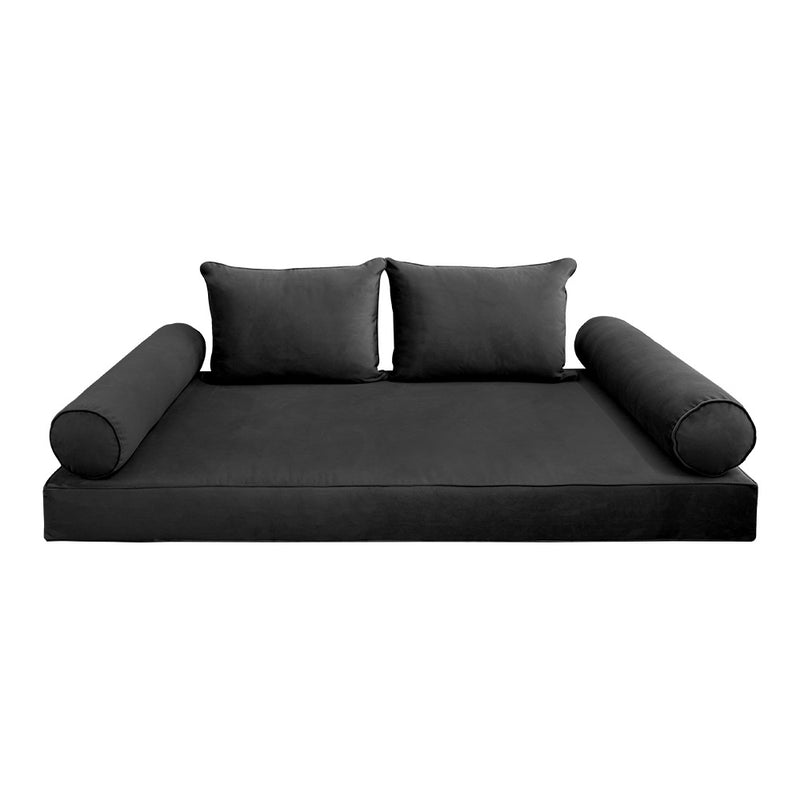 STYLE V4 - Velvet Indoor Daybed Mattress Bolster Backrest Cushion Pillow Complete Set