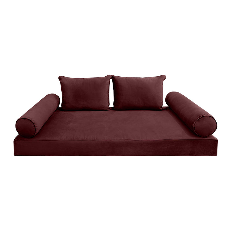 STYLE V4 - Velvet Indoor Daybed Mattress Bolster Backrest Cushion Pillow Complete Set