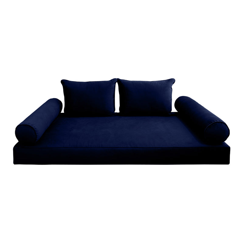 STYLE V4 - Velvet Indoor Daybed Mattress Bolster Backrest Cushion Pillow Complete Set